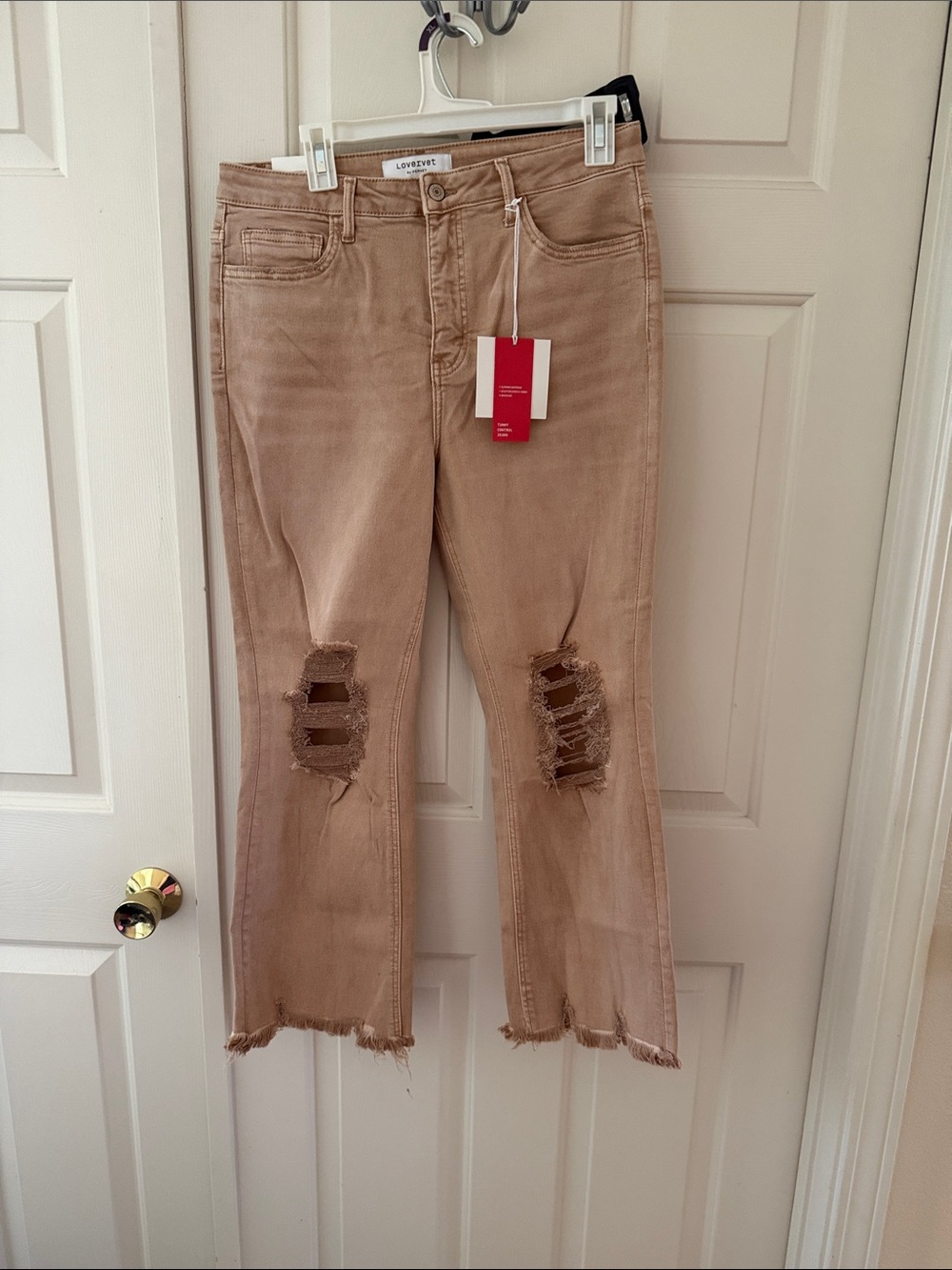 Lovervet Distressed Crop Jeans in Tan/Clay